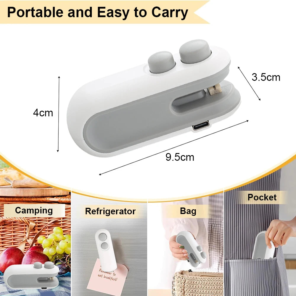 Mini Sealing Machine 2IN1 Heat Sealer Storage Bag Package Plastic Food Sealer USB Rechargable Clip Bag Handheld Food Heat Sealer