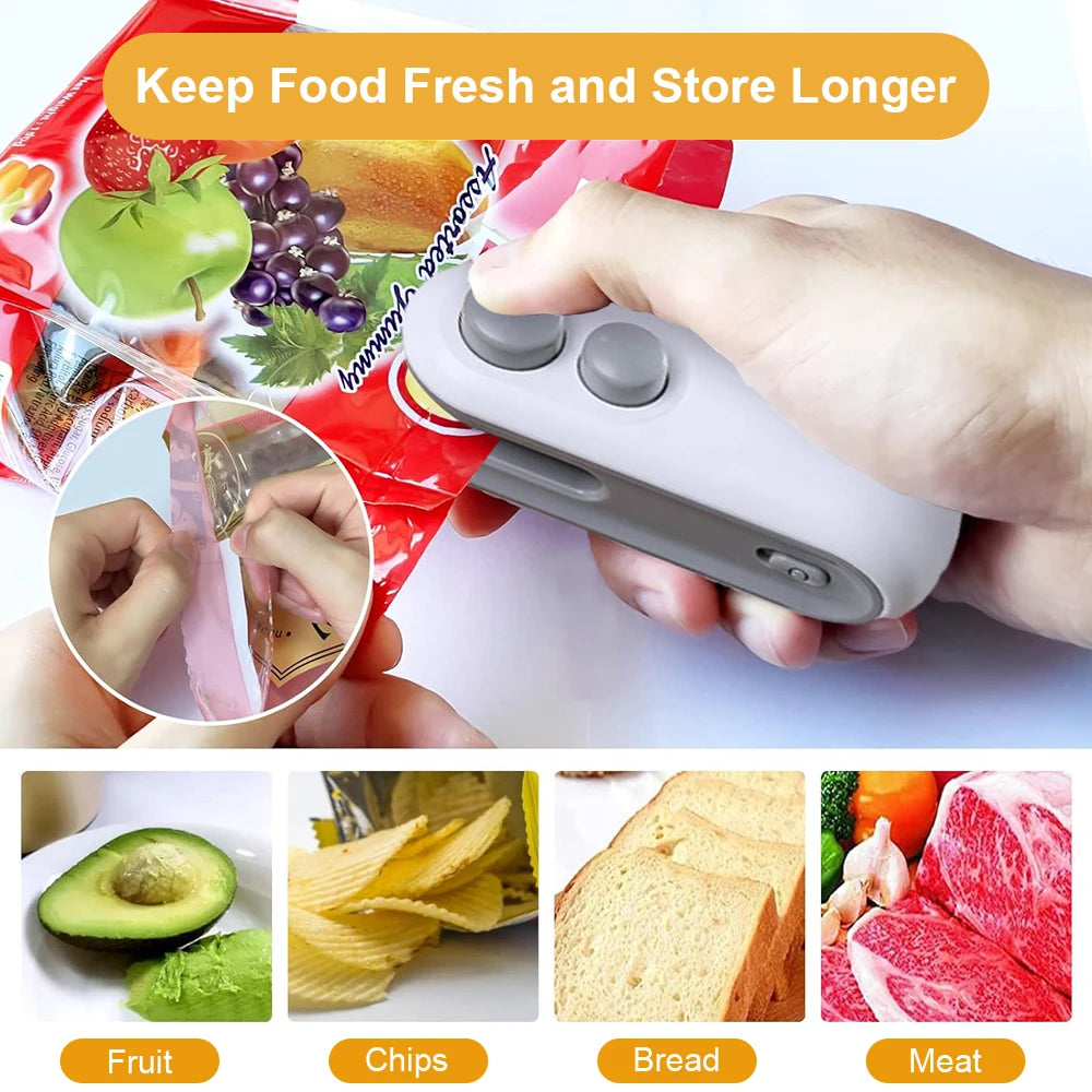Mini Sealing Machine 2IN1 Heat Sealer Storage Bag Package Plastic Food Sealer USB Rechargable Clip Bag Handheld Food Heat Sealer