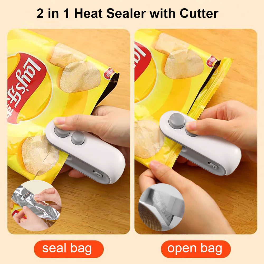 Mini Sealing Machine 2IN1 Heat Sealer Storage Bag Package Plastic Food Sealer USB Rechargable Clip Bag Handheld Food Heat Sealer